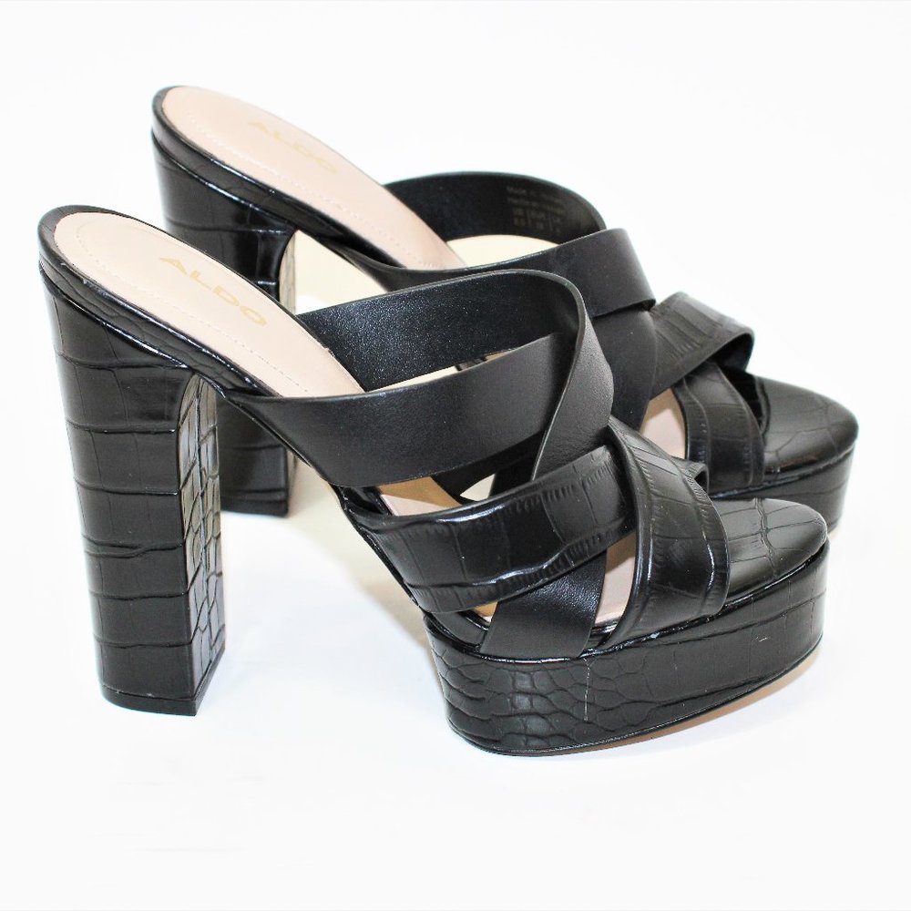 ALDO Black snakeskin “Casuarina” Platform Block Heel  Women's 8.5